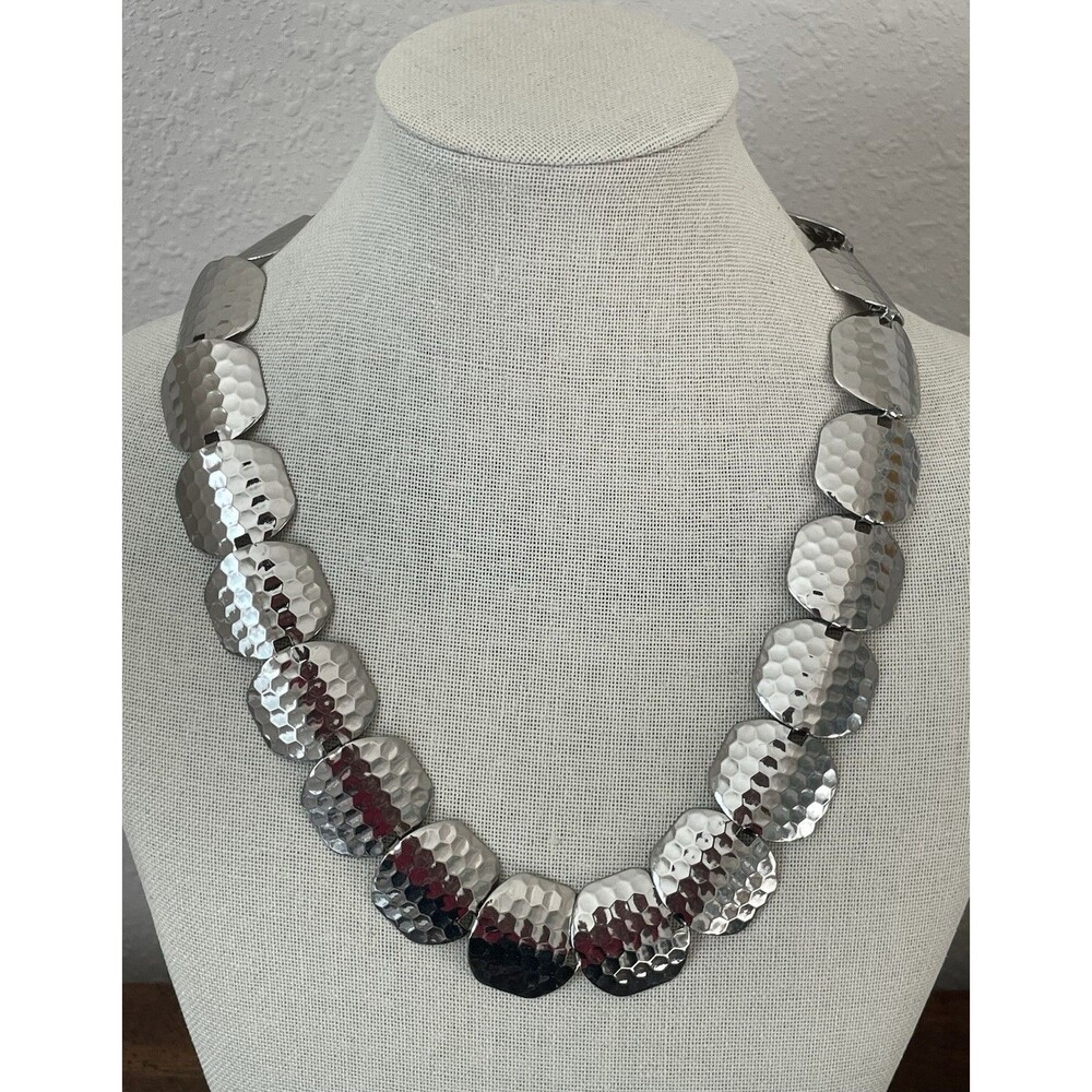 Charming Charlie Hammered Silvertone Disc Necklace For Women